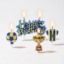 Parti Sürprizi Taraftar Temalı Sarı Lacivert Happy Birthday Kupa Şekilli Mum Set