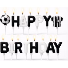 Parti Sürprizi Taraftar Temalı Futbol Topu Happy Birthday Siyah Beyaz Mum Set