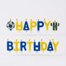 Parti Sürprizi Taraftar Temalı Futbol Topu Happy Birthday Sarı Lacivert Mum Set