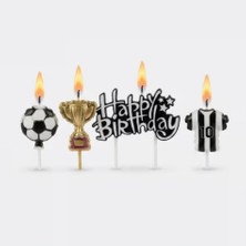 Parti Sürprizi Taraftar Temalı Siyah Beyaz Happy Birthday Kupa Şekilli Mum Set