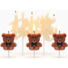 Parti Sürprizi Happy Birthday Ayıcıklı 3 Lü Mum