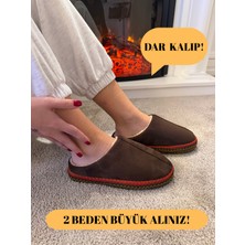 Aksulu Kadın Yumuşak ve Hafif Örgü Desenli Içi Yünlü Peluş Ev Terliği