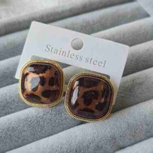 Stainless Steel Leopar Kare Çelik Küpe