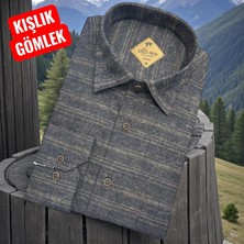 Eren Style Klasik %100 Cotton Uzun Kollu Yakası Gizli Düğmeli Kışlık Flanel Gömlek (Regular Kalıp)