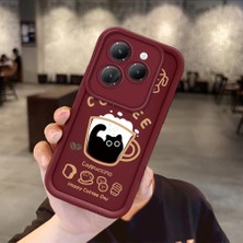 Ucuc Infinix Hot 40/hot 40 Pro Uyumlu Anti-Çarpma Kamerası Koruma Kedi Desen Burgundy Silikon Kılıf