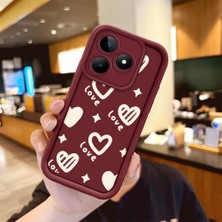 Ucuc Realme C53/C51/NOTE 50 Uyumlu Anti-Çarpma Kamerası Koruma Eğlenceli Desen Burgundy Silikon Kılıf