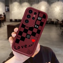 Ucuc Samsung Galaxy S23 Ultra Uyumlu Anti-Çarpma Kamerası Koruma Eğlenceli Desen Burgundy Silikon Kılıf