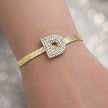 Mira Kadın Çelik D Harfli Zirkon Taşlı Gold Bileklik