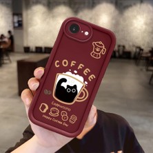Ucuc iPhone 16E Uyumlu Anti-Çarpma Kamerası Koruma Kedi Desen Burgundy Silikon Kılıf