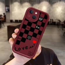 Ucuc iPhone 13 Uyumlu Anti-Çarpma Kamerası Koruma Eğlenceli Desen Burgundy Silikon Kılıf