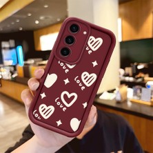 Ucuc Samsung Galaxy S23 Uyumlu Anti-Çarpma Kamerası Koruma Eğlenceli Desen Burgundy Silikon Kılıf