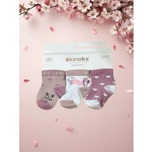 Ekinoks Smıle Üçlü Bebek Çorap - RYZEÇ031 - Gül Kurusu - 0 - 6 Ay Gül Kurusu