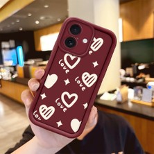 Ucuc iPhone 16 Uyumlu Anti-Çarpma Kamerası Koruma Eğlenceli Desen Burgundy Silikon Kılıf