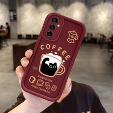 Ucuc Samsung Galaxy M23 Uyumlu Anti-Çarpma Kamerası Koruma Kedi Desen Burgundy Silikon Kılıf