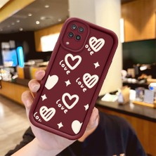 Ucuc Samsung Galaxy A12/M12 Uyumlu Anti-Çarpma Kamerası Koruma Eğlenceli Desen Burgundy Silikon Kılıf