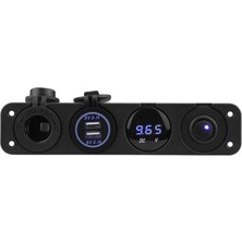 On-Off Mavi Nokta Anahtarlı 2X5V USB Çakmaklık ve Voltaj Göstergeli Marine Panel