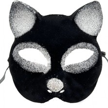MiraLive Siyah Gümüş Simli Kedi Maskesi