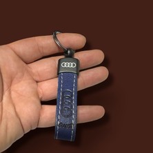 Stilix Garage Audi Yazılı ve Logolu Anahtarlık Lacivert Suni Deri 1 Adet