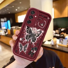 Ucuc Samsung Galaxy M15 5g Uyumlu Anti-Çarpma Kamerası Koruma Sevgi Kelebek Desen Burgundy Silikon Kılıf