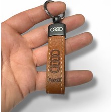 Stilix Garage Audi Yazılı ve Logolu Anahtarlık Kahverengi Suni Deri 1 Adet