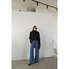 Özge Özgenç Dökümlü Kumaş Wideleg Jean