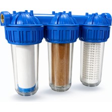 Sufil 10 Inch Üçlü 1" Su Filtresi | Klor, Kötü Koku Önleyici | Kireç Çözücü | Üçlü Su Yumuşatma Sistemi