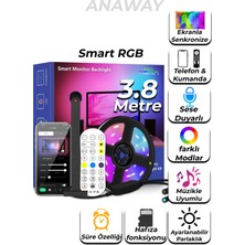 Anaway Shopping Akıllı LED Şerit, LED Tv Arkadan Aydınlatmalı Rgb Şerit 3,8m, 40 – 75 Inç Tv ve Pc Için,usb ile Çalışma, Kamera&müzik Senkronizasyonu, Oyun Odası Için Akıllı Işıklar