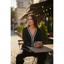 Mandala Tekstil Kadın Triko Hırka Pantolon Çizgi Detaylı Takım