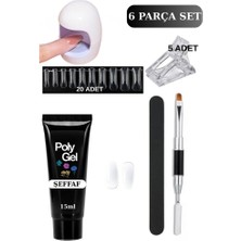 Uni Zer 6 Parça Evde Tırnak Uzatma Poly Gel Seti Protez Tırnak Yapma Mini Uv LED Uygulama Seti Şeffaf