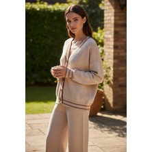 Mandala Tekstil Kadın Triko Hırka Pantolon Çizgi Detaylı Takım