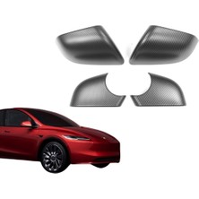 Ramm Tesla Model Y Ayna Alt ve Üst Kapağı Karbon Kaplama - 4 Adet - Mat Siyah