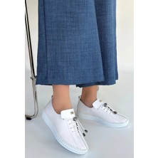 OEY Fashions Warte Beyaz Deri Bağcıklı Spor Ayakkabı