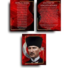 GLASSİFY Atatürk Köşesi  Kırmızı 3'lü Mdf Tablo Seti