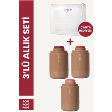 Pop Beauty Yanak ve Dudak Renklendirici Stick Allık Seti (3 Renk Allık ve Makyaj Çantası)
