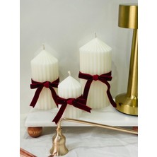 Birmiamu Premium Kokulu Vegan 3’lü Sütun Mum Seti | Kırmızı Kadife Kurdeleli