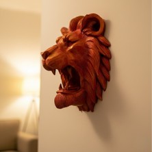 Novytech Dekoratif Asılabilir Aslan Başı 3D Duvar Heykeli Gold Red 20X21 cm - Lisinya