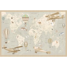 Arterior Wallpaper Dünya Haritası Uçaklar Balonlar Poster Duvar Kağıdı