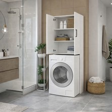 Ternos Çok Amaçlı Çamaşır Makinesi Dolabı 3 Raflı Kapaklı Banyo Dolabı Beyaz