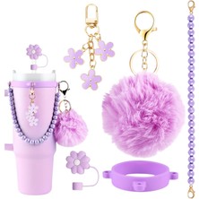 Store Stanley Termos Quencher Pipetli Için Aksesuar Seti 5 Parça Set Incili Taşıma Zinciri Çiçekli Charm Ter