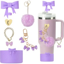 Store Stanley Quencher Pipetli Termos Için Aksesuar Seti 6 Parça Set Kurdele Charm Tüy Top Anahtarlık
