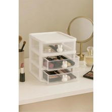 Bayev Bunny 3 Çekmeceli Makyaj Organizeri - Bölmeli Fırça Kozmetik Makyaj Düzenleyici Organizer