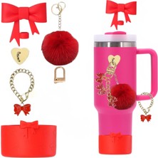 Store Stanley Quencher Pipetli Termos Için Aksesuar Seti 6 Parça Set Kurdele Charm Tüy Top Anahtarlık