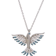 Nagiss Mavi Turkuaz Zirkon Taşlı Anka Kuşu Model 925 Ayar Gümüş Kadın Kolye