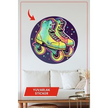 KOSS Dijital Neon Renkli Paten Temalı Yuvarlak Sticker Duvar Dekoru Ev Ofis Oyun Odası Için