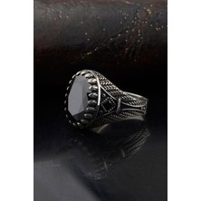 925 Ayar Gümüş Siyah Kare Taş Erkek Yüzük