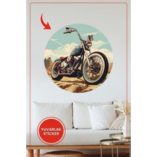 KOSS Dijital Retro Motosiklet Yuvarlak Sticker Dağ ve Çöl Manzaralı Dekoratif Çıkartma Ev Ofis Duvar Dekoru