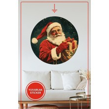 KOSS Dijital Noel Baba Yuvarlak Sticker Hediye Temalı Dekoratif Çıkartma Ev Ofis Yılbaşı Duvar Dekoru