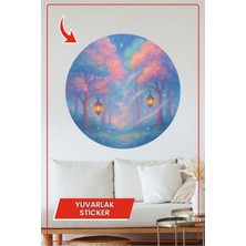 KOSS Dijital Büyülü Orman Yuvarlak Sticker Gökkuşağı Işıltılı Ağaçlar ve Fener Detaylı Masalsı Duvar Dekoru