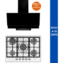 Eminçelik ve Afm Tech Marka Fethy A-26 5 Gözlü 2'li Inox -Siyah  Ankastre Set (22 380 Wok +FM3250)