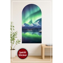 KOSS Dijital Oval Şekilli Kuzey Işıkları Dağ Manzaralı Dekoratif Duvar Sticker Ev Ofis Için Estetik Süs